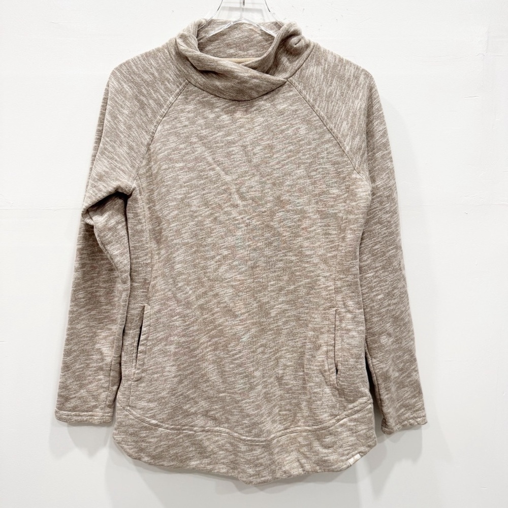 Prana Caxela Long Sleeve Tunic Sweater High Neck Marled Tan Organic Cotton M